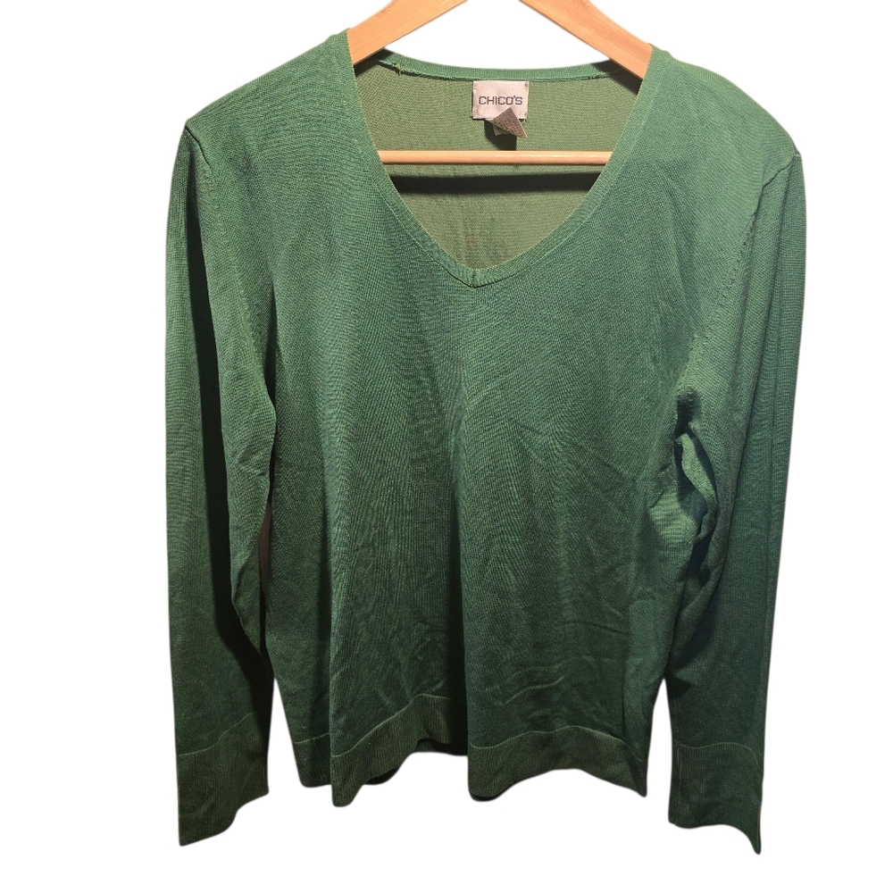 Chico's Sz. Large Green Silk Sweater